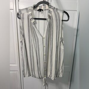 1. State White and Gray Striped Buttoned Blouse with Tie Front EUC 2X